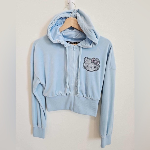 Forever 21 Hello Kitty and Friends x Forever 21 Blue Velour Hoodie Rhinestone - Picture 1 of 7